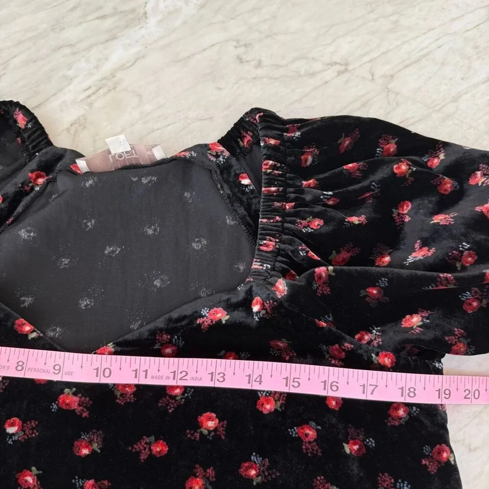 Loft Women’s Floral Velvet Puff Sleeve Top blouse red/black size MP